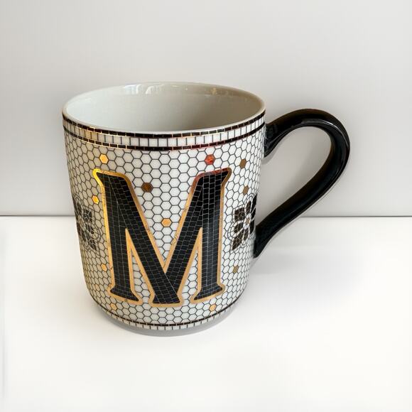 Anthropologie Mug Cup Margot Gold Tile Mosaic Monogram Letter M Honeycomb - Picture 1 of 5